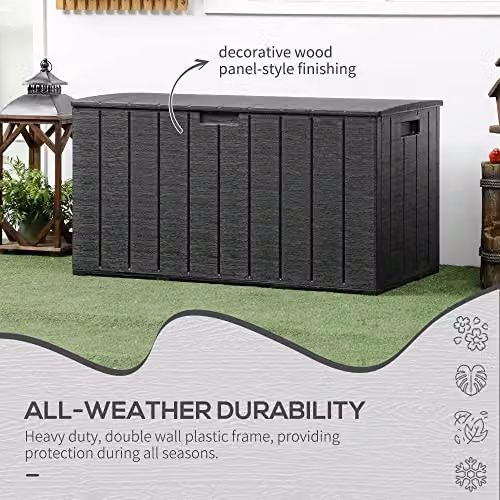 Outsunny 336L Rolling Outdoor Garden Storage Box, Water-Resistant Plastic Patio Cushion Chest with Castors, Black – 6
