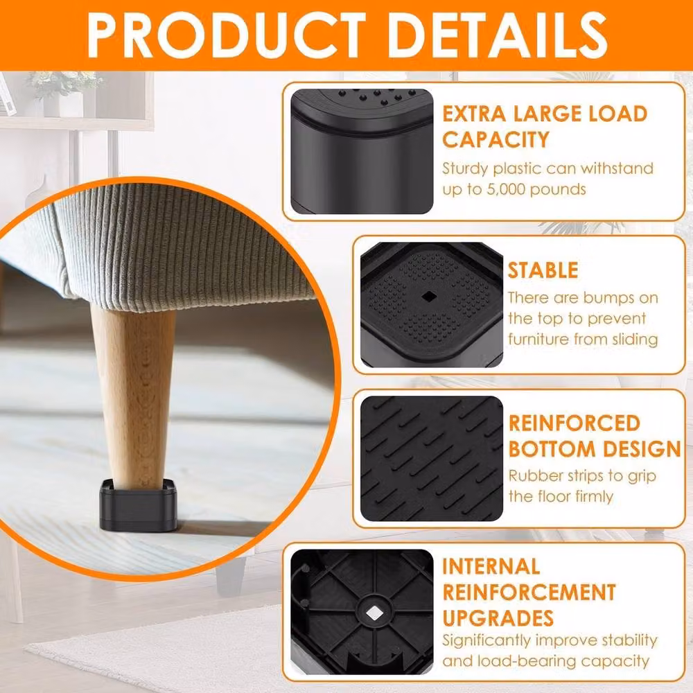 NESTLUNE 8 Pack Stackable Nonslip Bed and Table Furniture Risers, Black, W: 52 cm – 5