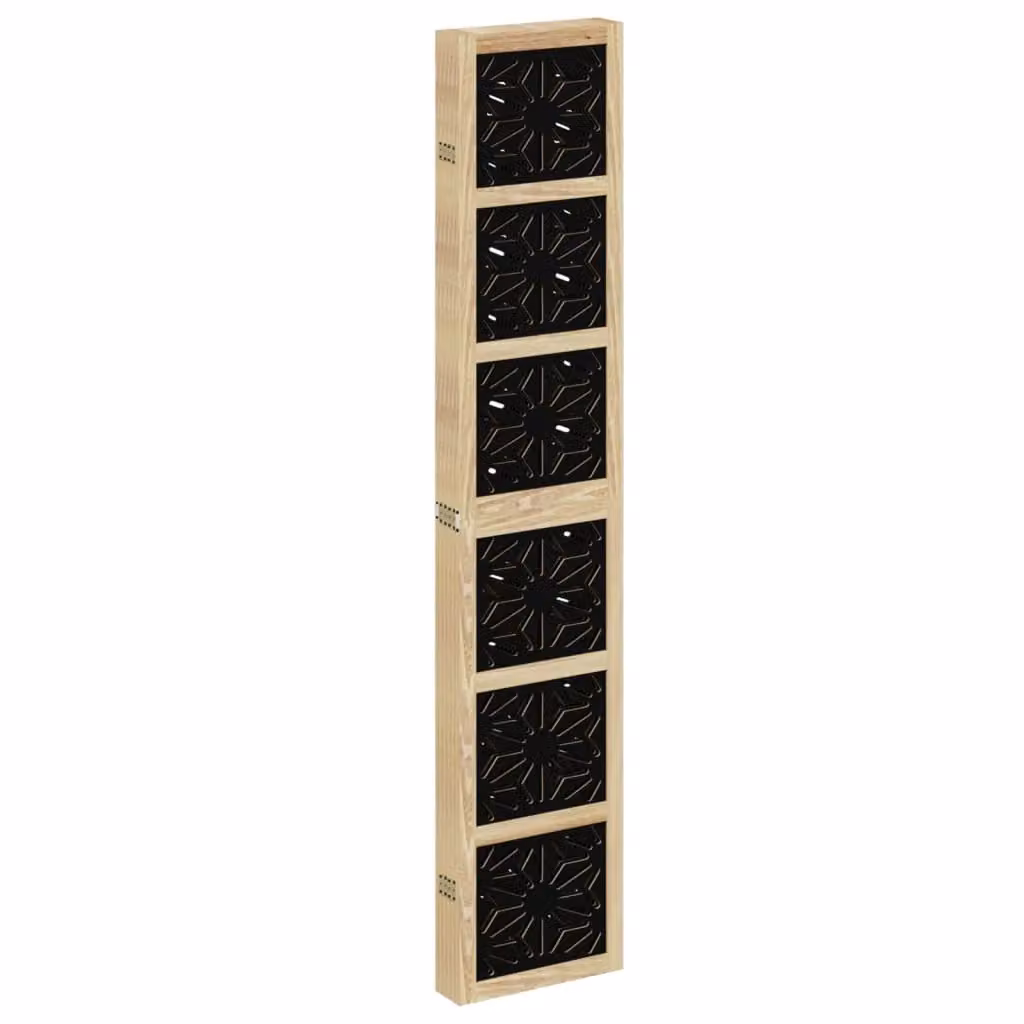 Berkfield Home 6-Panel Geometric Room Divider in Brown and Black Solid Paulownia Wood – 3