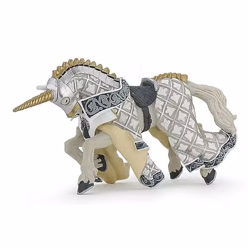 Papo Master of Arms Unicorn Crest Realistic Horse Figure, Fantasy and Medieval Collection, Multicolour and White