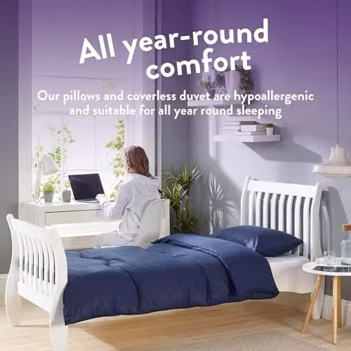Slumberdown Back to Uni Bed Set in Navy Blue, including 10.5 Tog Coverless King Size Duvet and 2 Pillows with 2 Matching Pillowcases, W/D/H: 225 x 220 cm – 5