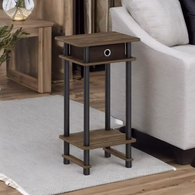 Rafaelo Mobilia Industrial Rustic Side Table with Fabric Drawer in Brown, W/D/H: 40.1 x 30.0 x 70.4 cm