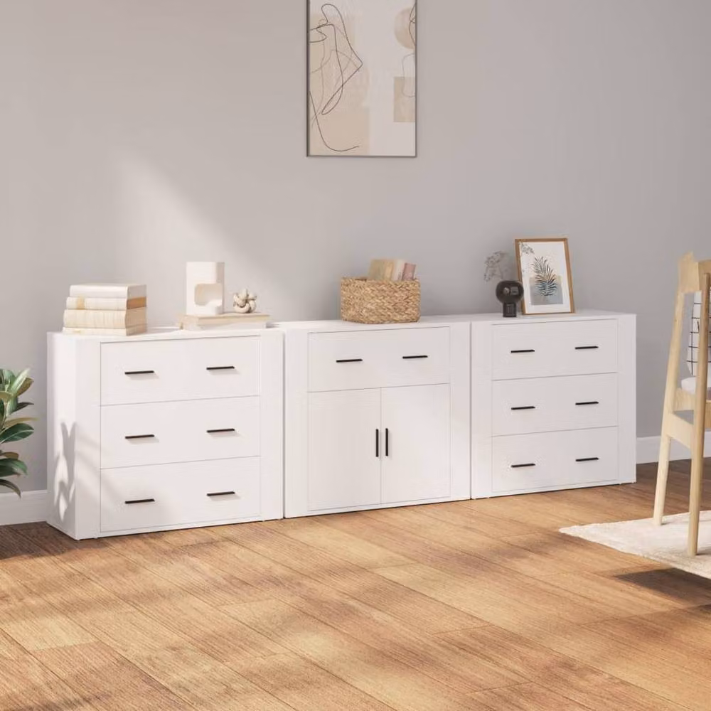 Berkfield Home Set of 3 White Matt Engineered Wood Wall Mounted Sideboards – 2