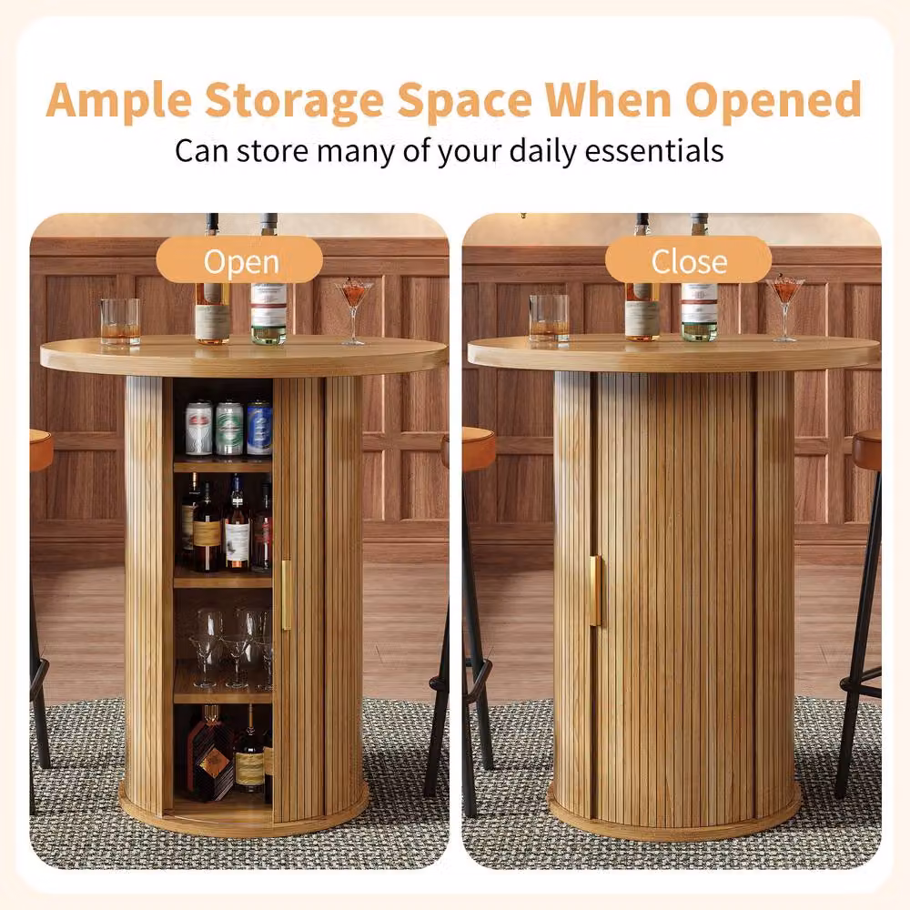 BTM Round Bar Table and Storage Cabinet in Sand and Brown, H 91.6 x W 60.0 x D 60.0 cm – 4