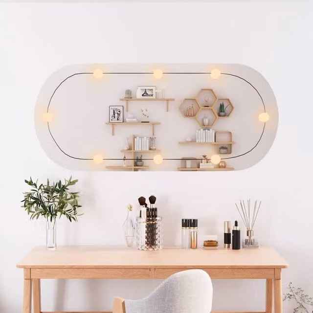 Berkfield Home Oval Glass Wall Mirror with LED Lights, Silver, W: 45 cm, H: 100 cm