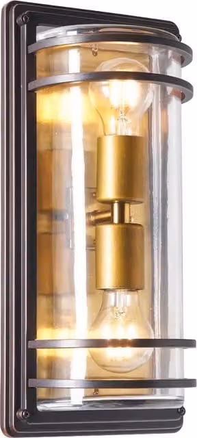 Litecraft Rico Up and Down Outdoor Wall Light in Bronze with Brass Accents and Transparent Glass
