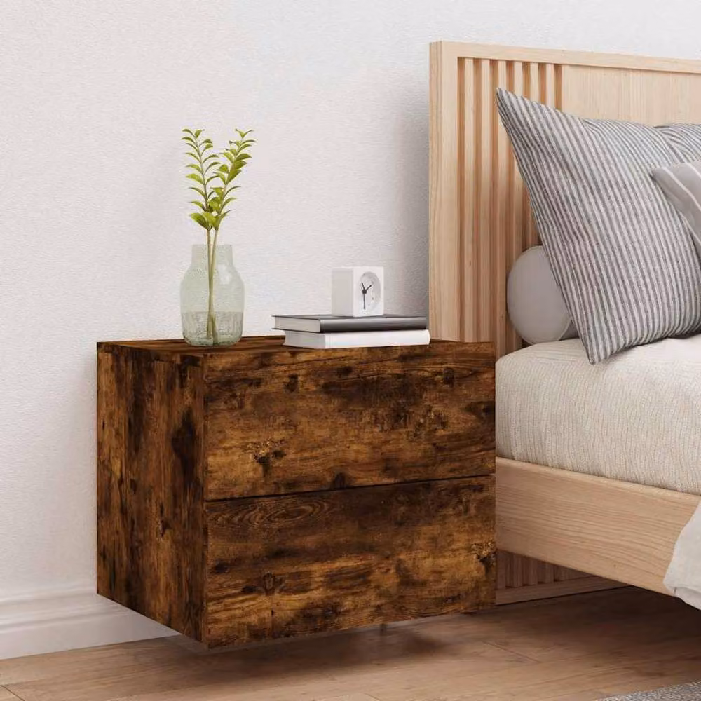 Berkfield Home Wall-mounted Bedside Cabinet with Integrated LED Lights in Smoked Oak Brown, W/D/H: 50 x 39 x 41 cm – 3