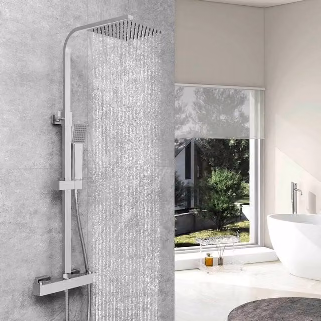 Kelvenix Thermostatic Mixer Shower Set with Hand Shower and Diverter, Silver, W/D/H: 100 x 52 x 5.2 cm – 1