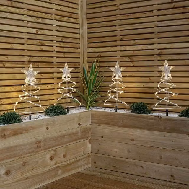 Samuel Alexander Set of 4 White Spiral Christmas Tree Garden Path Lights with 100 Warm White LEDs, Height: 45 cm