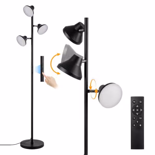 Emitto 3-Light LED Floor Lamp in Black with Remote Control and Touch Dimming