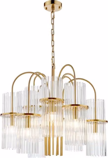 Dar Suspended Dimmable Height Adjustable Glass Pendant Light in Brown and Gold/Brass