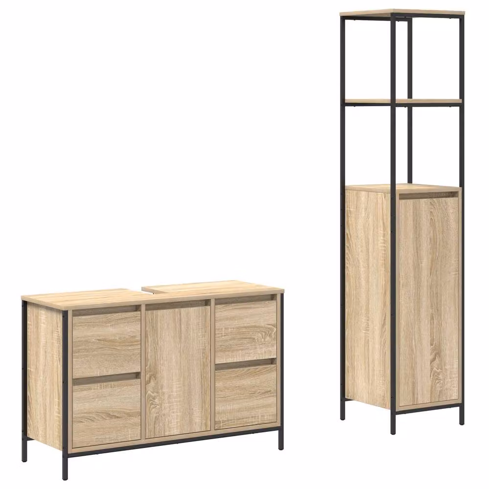 Berkfield Home 2 Piece Modern Bathroom Furniture Set in Sonoma Oak and Beige – 2