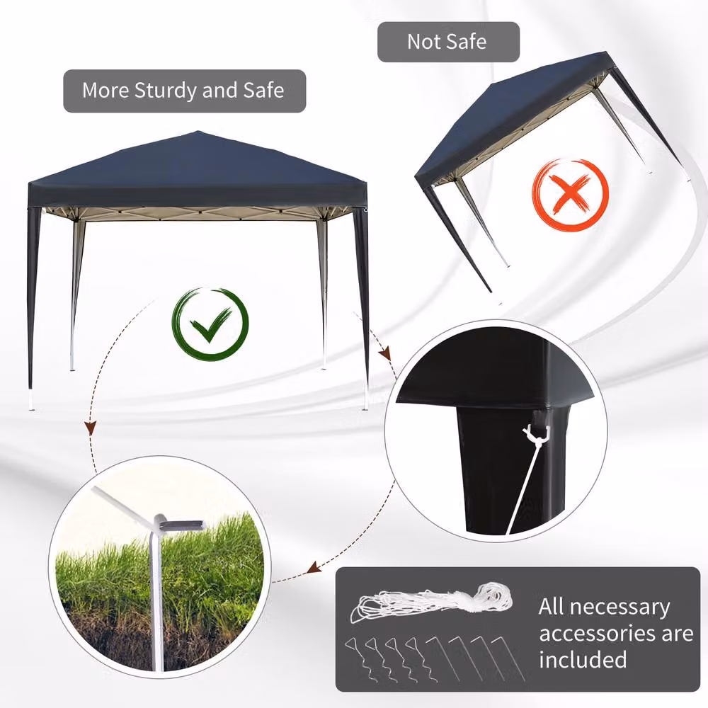 Rolipo Black Pop Up Garden Gazebo Party Tent with Carry Bag, W: 300 cm, D: 300 cm, H: 255 cm – 6