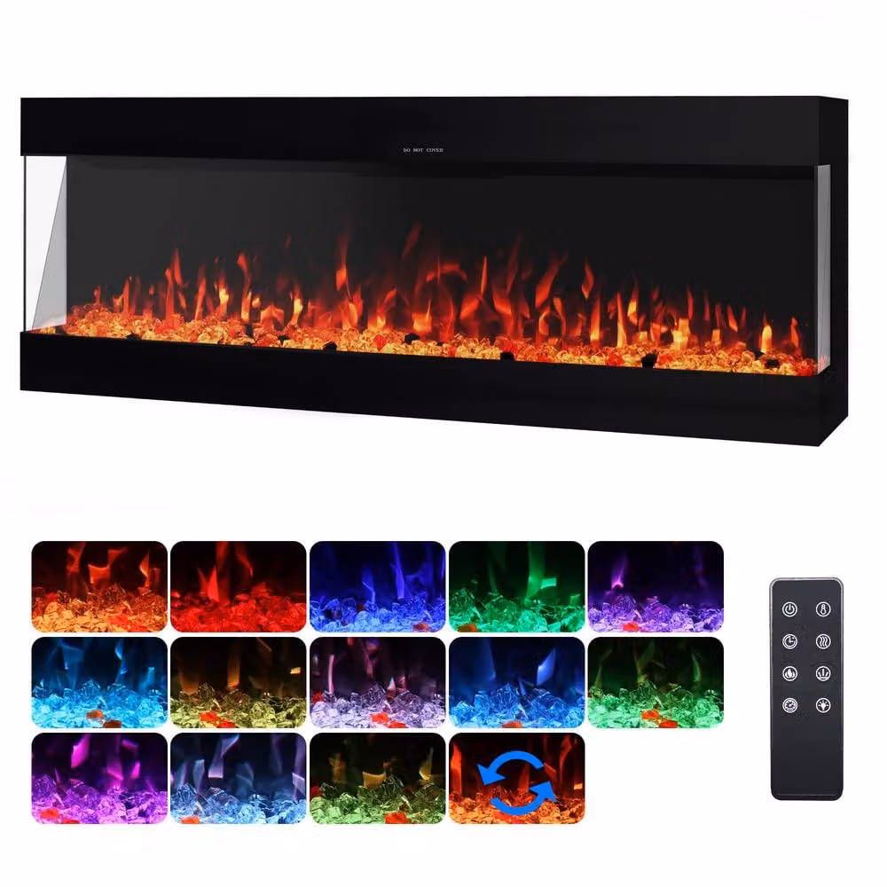 Omni-Burn 3-Side Electric Fireplace in Black with 13 Colours and 5 Speeds, W/D/H: 127 x 25.34 x 68 cm – 1