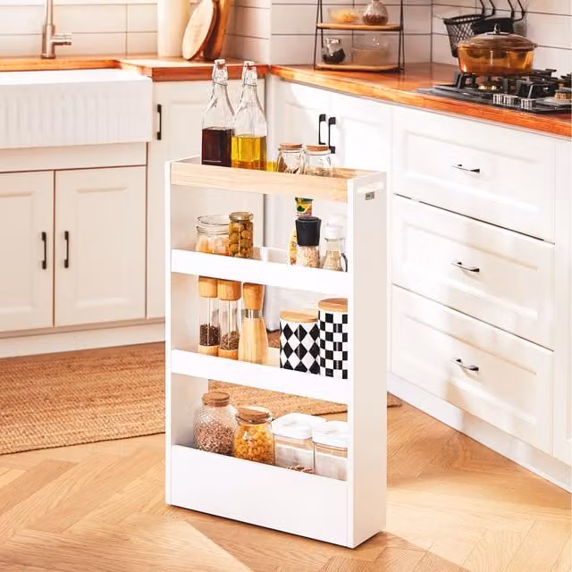 SoBuy 4 Tier White Serving Trolley and Slide Out Storage Rack with Wheels