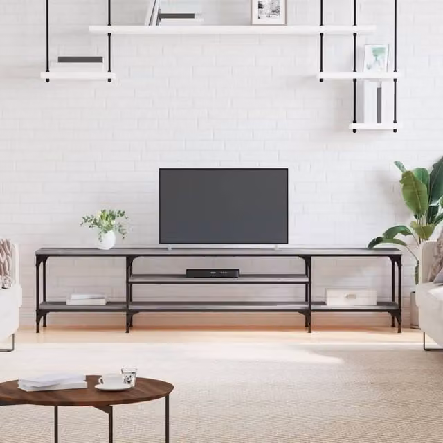 Berkfield Home Grey Sonoma TV Cabinet in Engineered Wood and Iron, W/D/H: 201 x 45 x 35 cm – 1