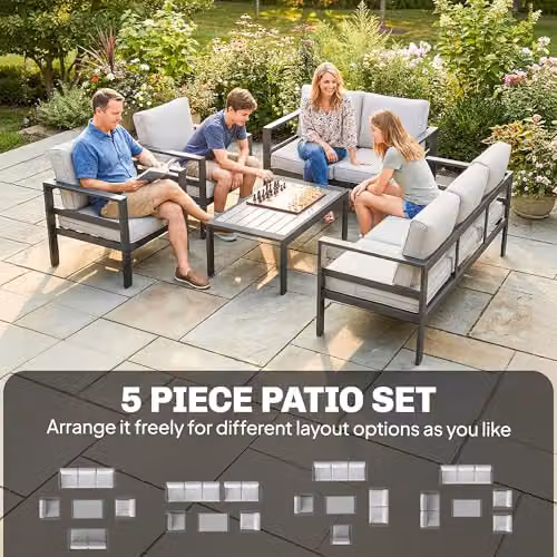 Outsunny 7 Seater L-Shape Garden Furniture Set with Dark Grey Olefin Cushions and Powder Coated Aluminium Frame – 6