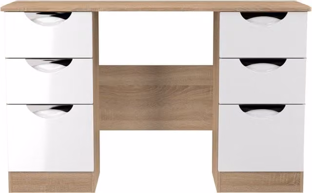 2 U Holborn Ready Assembled 6 Drawer Kneehole Desk in White