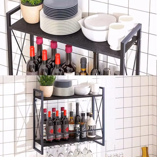 Huhote 2 Tier Wall Mounted Wine Glass Rack Holder in Matt Black