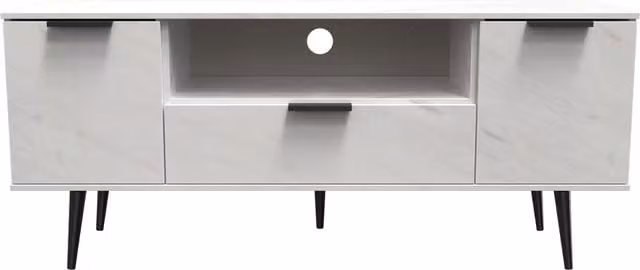 Ready Assembled 2 U Fuji Wide TV Unit with 2 Doors and 1 Drawer in White – 1