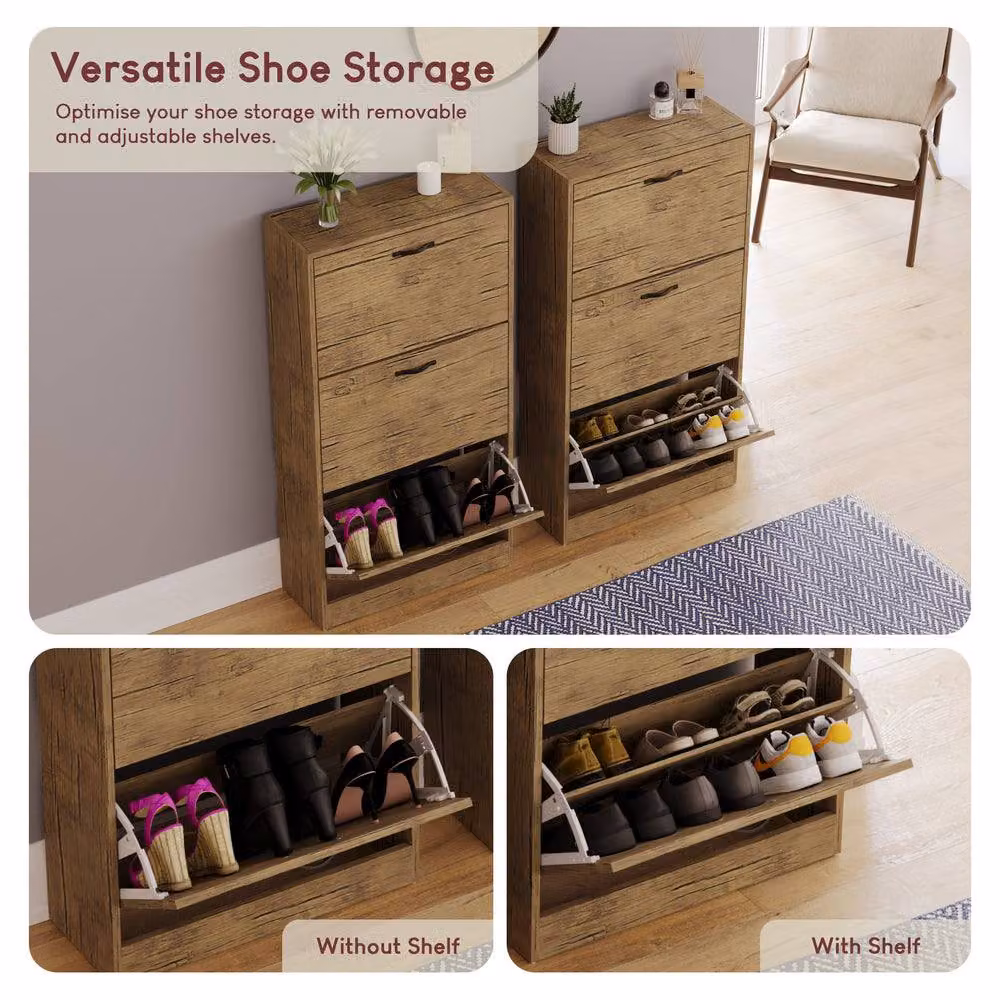 HD Designs Vida Designs Modern Brown 3 Drawer Shoe Cabinet with Tilting Compartments – 4