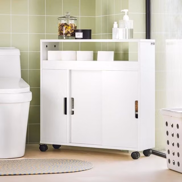 SoBuy Modern White Bathroom Storage Cabinet with Sliding Doors and Internal Shelves