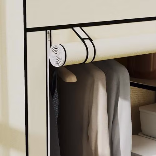 HOMCOM Fabric Wardrobe with Hanging Rail and Internal Shelves, White, W/D/H: 103 x 43 x 162.5 cm – 4