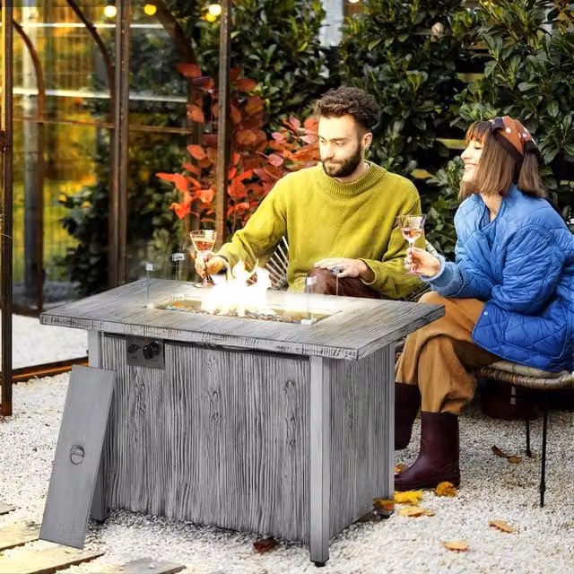 OUTSUNNY Grey Propane Gas Fire Pit Table with Cover, 50,000 BTU, W/D/H: 109 x 56 x 63 cm – 1