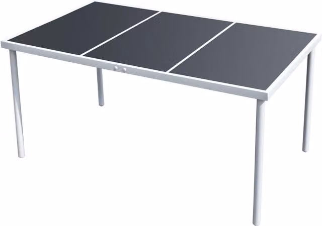 Berkfield Home Modern Garden Table in Black Matt Steel and Glass, W/D/H: 150 x 90 x 74 cm