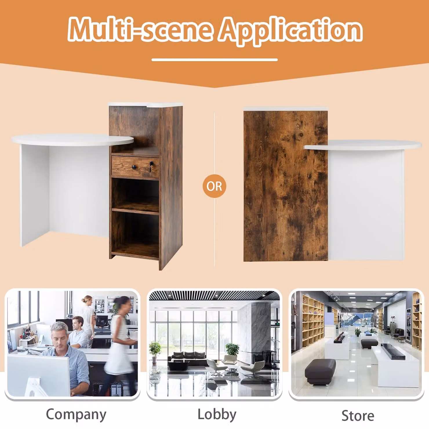 Costway Modern White Reception Desk with Lockable Drawer and MDF Laminate Finish – 4