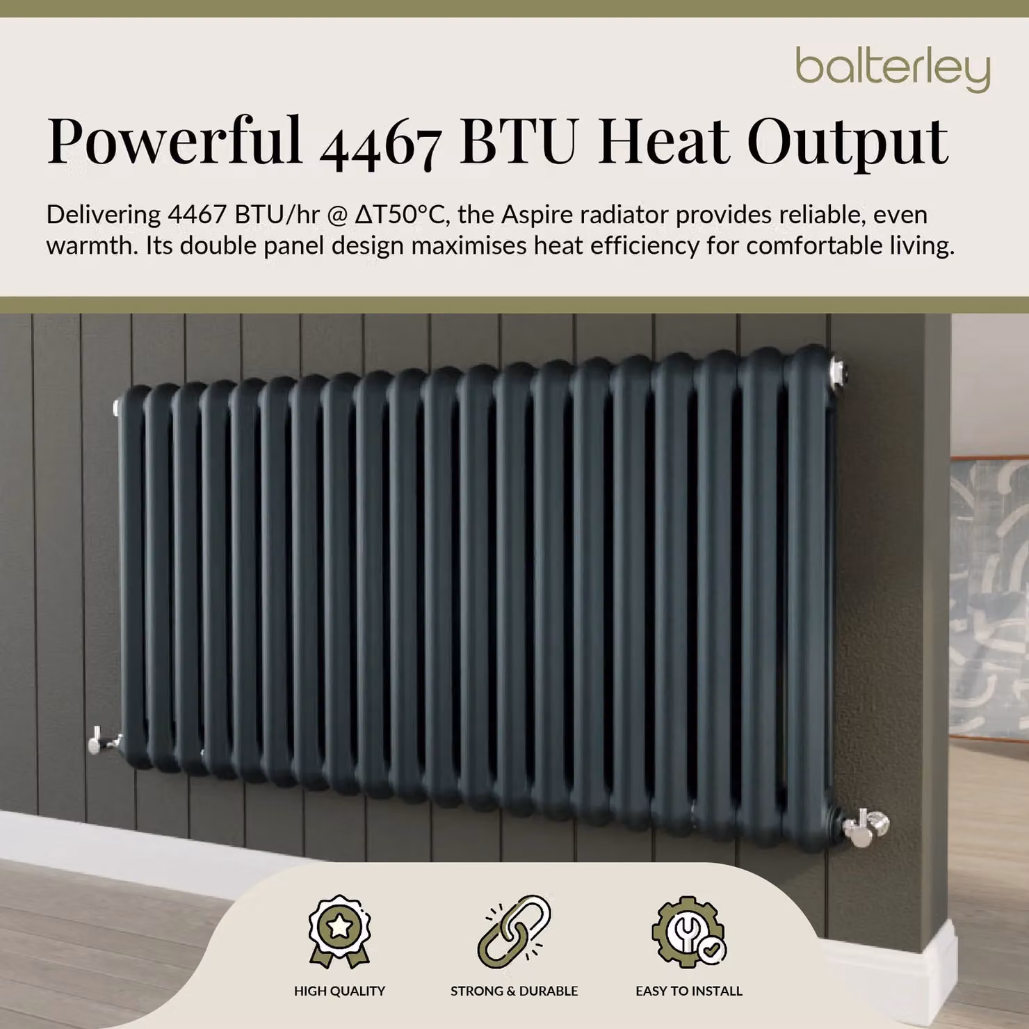 Balterley Aspire Horizontal Double Panel Radiator, Grey Anthracite, H 63.5 cm x W 122.3 cm x D 6.35 cm – 3