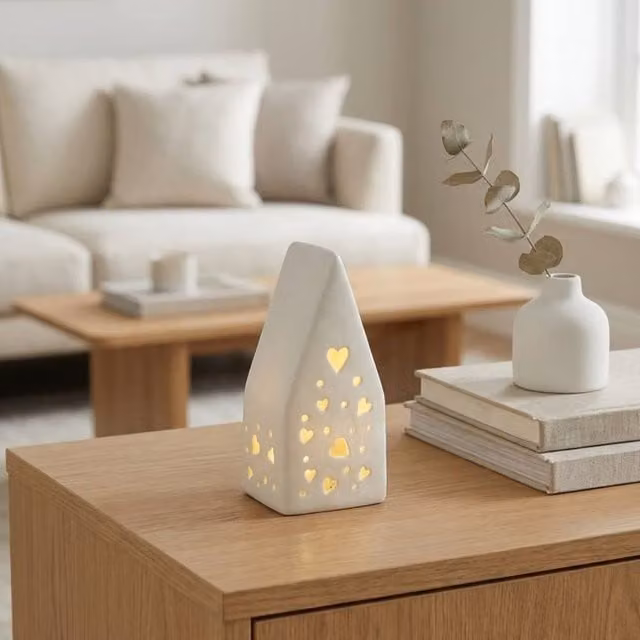 Garden Greatness Light Up Cut Out Hearts House Tabletop Ceramic Ornament in Multicolour and White
