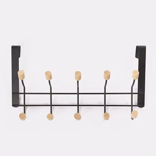 OHS 10 Hook Over The Door Coat Hanger and Towel Rack in Black