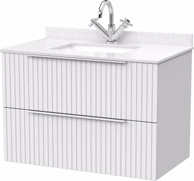 Balterley Callingwood 2 Drawer Vanity with Marble Top and Basin, Matt White, Width: 80 cm