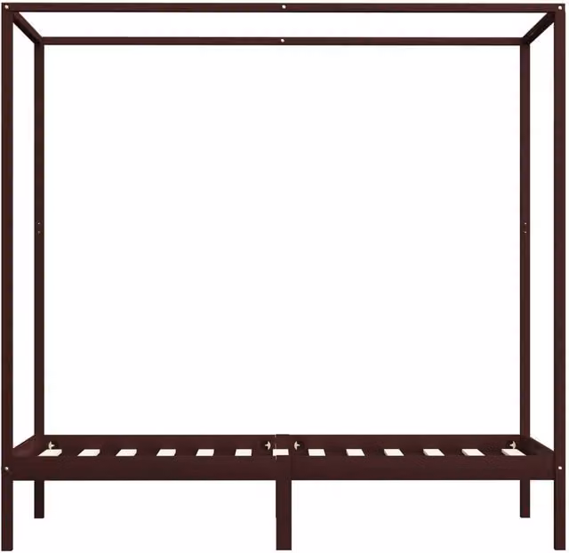 Berkfield Home Solid Pine Wood Canopy Bed Frame, Brown, W/D/H: 90 x 200 x 204 cm – 1