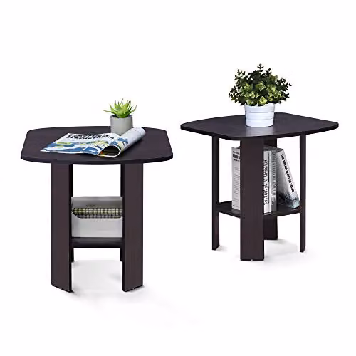Furinno Simple Design 2-Tier Side Table Set of 2 with Open Shelves, Brown