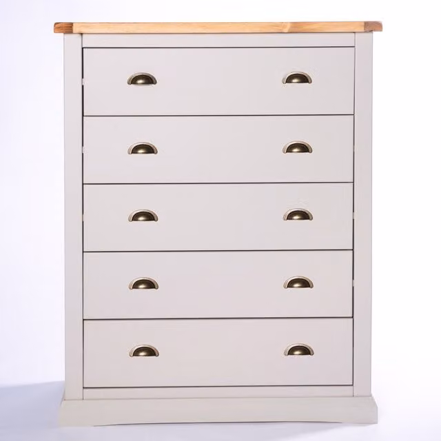Cabinet Bits Loreo 5 Drawer Chest of Drawers in Light Grey with Gold Brass Handles
