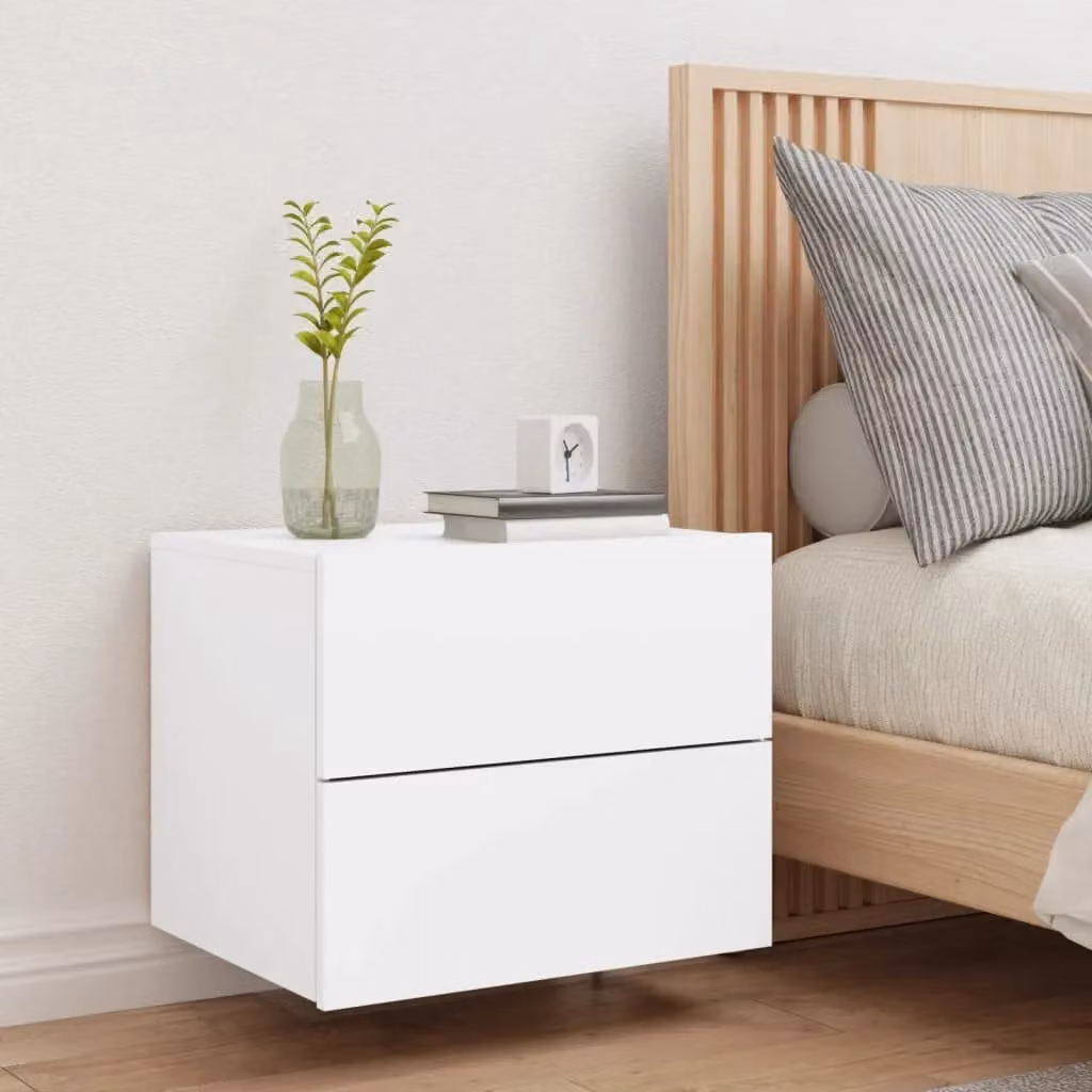Berkfield Home Wall-mounted Bedside Cabinet with Integrated LED Lights in White – 3
