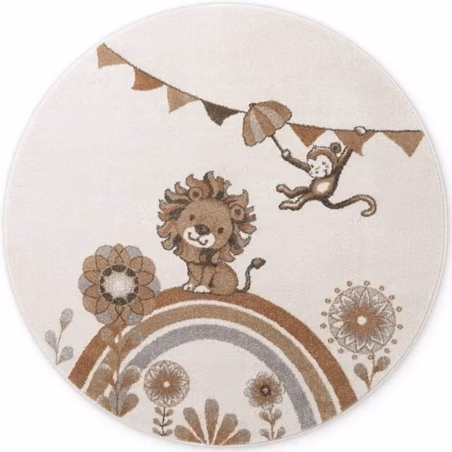 Villeroy & Boch Roar Lion Boho Kids Round Rug in Beige, Diameter: 160 cm – 1