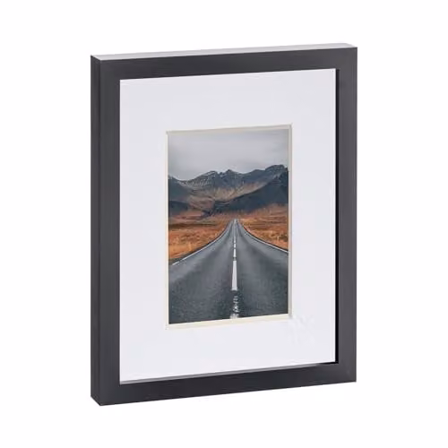 Nicola Spring Single Rectangular Photo Frame in Black with White Mount and Glass Aperture – 1
