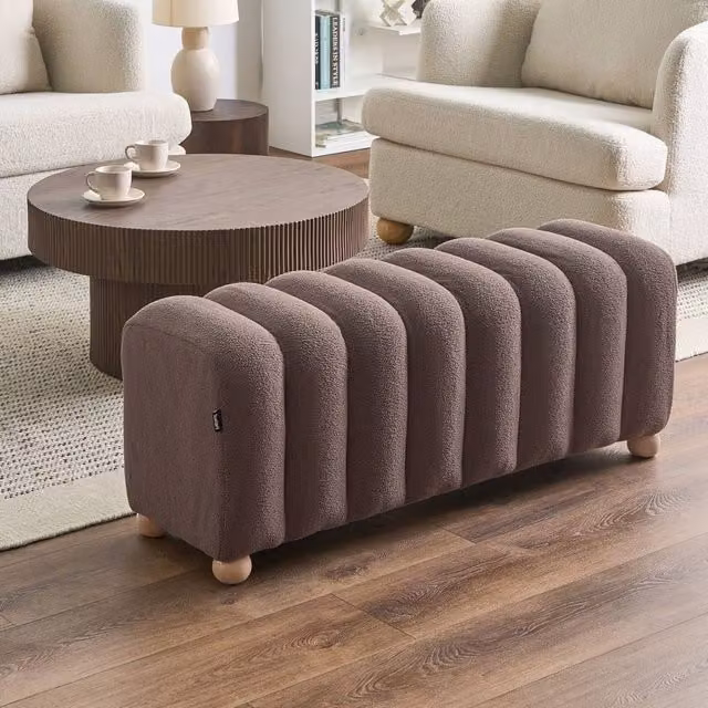 Wyld and Coco Brown Bouclé Bed Bench with Rubberwood Legs – 1