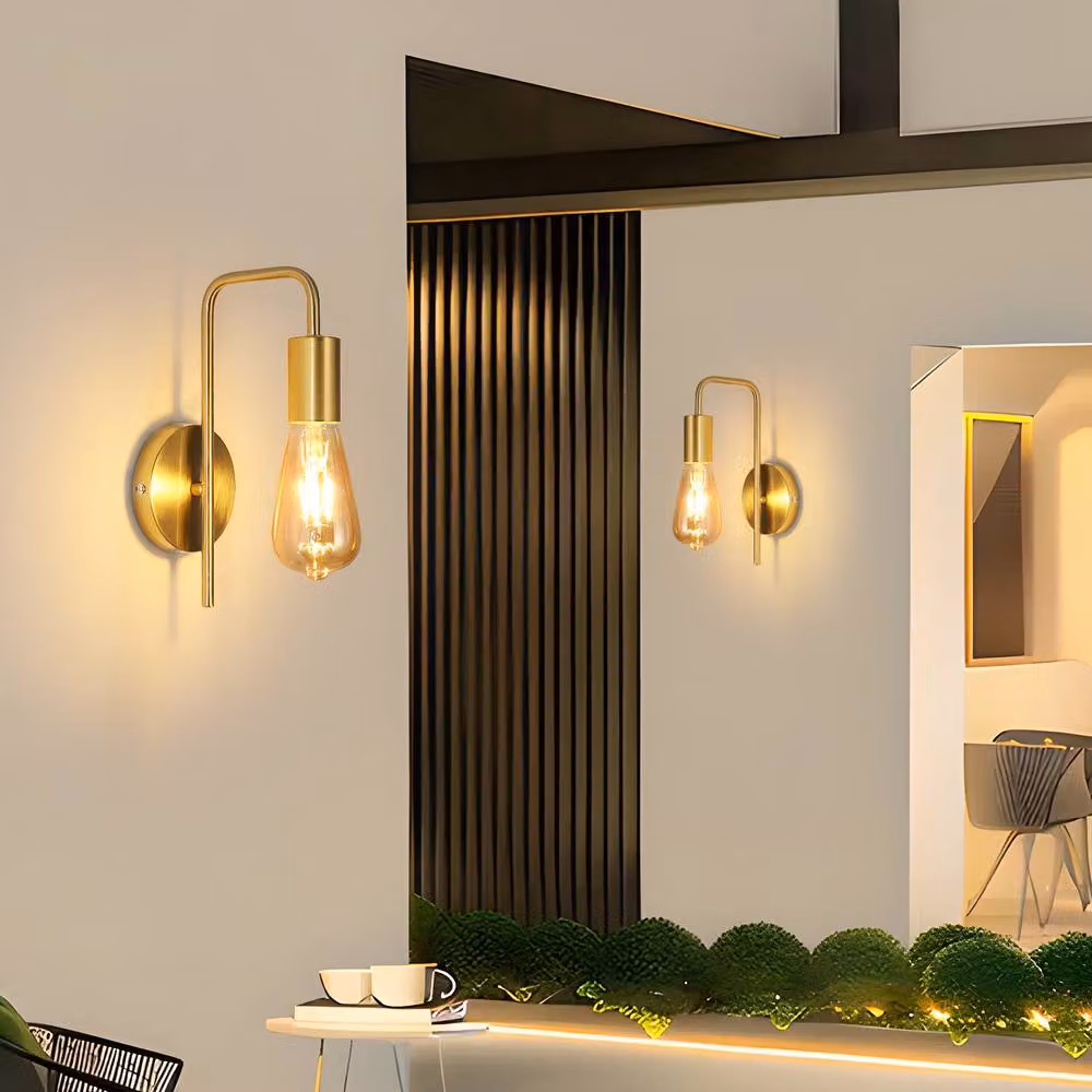 Pheashine Gold U-Shaped Modern Indoor Wall Lights, 2 Pack, E27 Base, 25 cm – 2