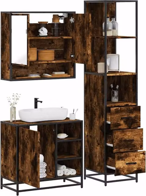 Berkfield Home 3 Piece Industrial Bathroom Furniture Set in Smoked Oak Brown