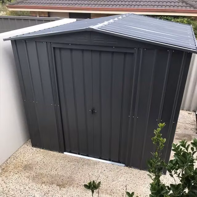 Globel Apex Metal Garden Shed in Grey, Galvanised Steel, H 198 cm x W 92 cm