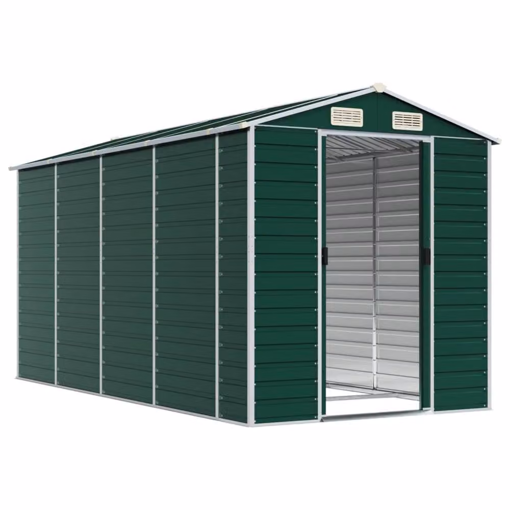 Berkfield Home Green Galvanised Steel Pent Garden Shed W/D/H: 191 x 385 x 198 cm – 3
