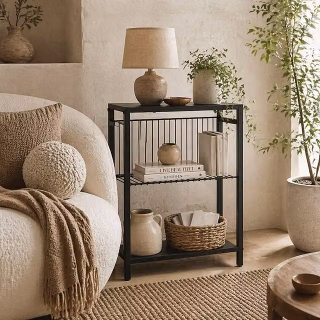 Wyld Haus Notosu Black Industrial 3 Shelf Side Table with Metal Frame