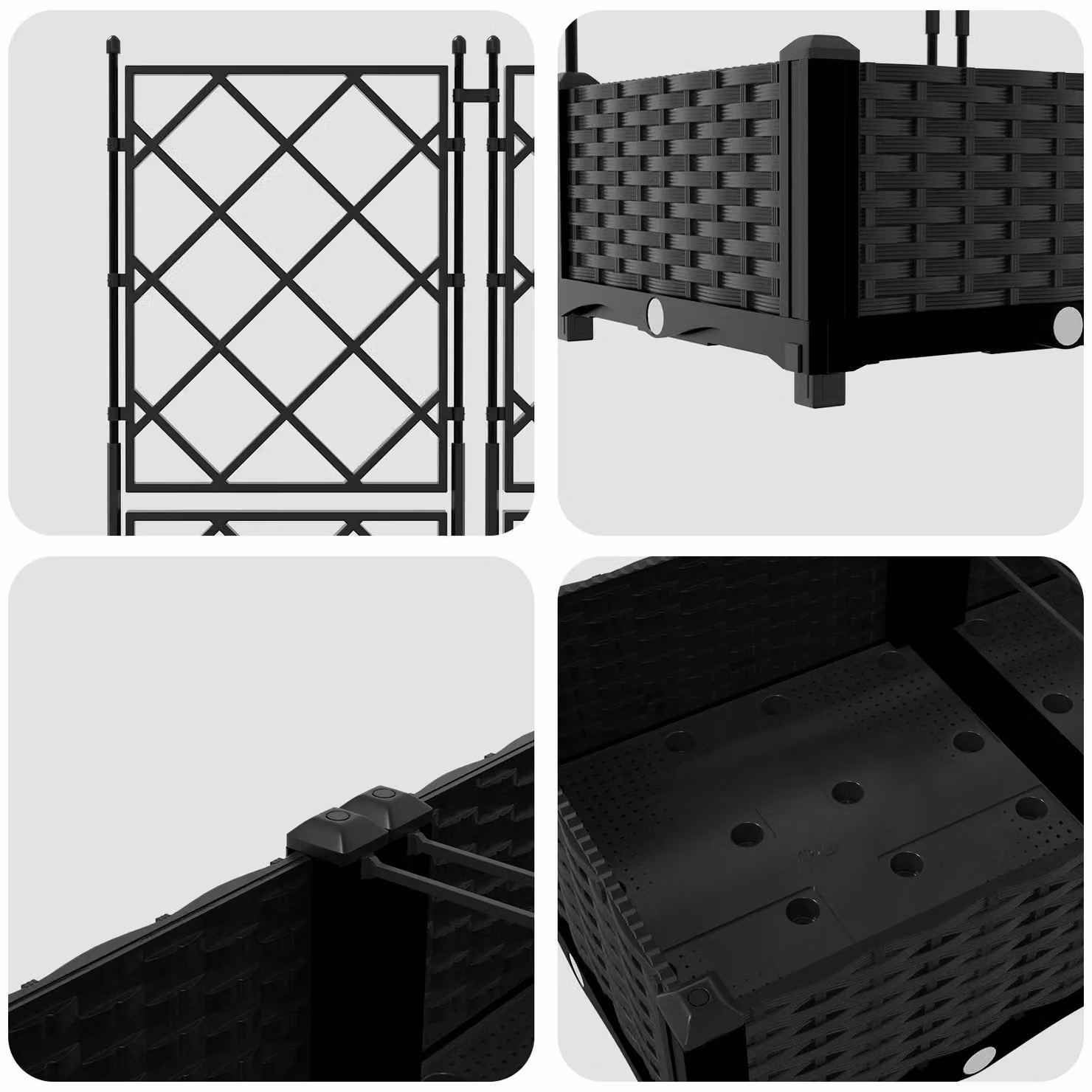 Berkfield Home Garden Planter with Trellis, 5 Piece Set, Black, W/D/H: 120 x 120 x 125.5 cm – 6