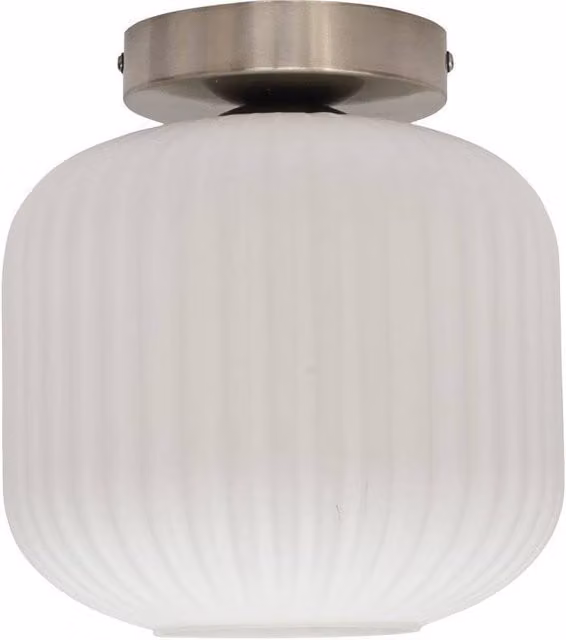 First Choice Lighting Bento White Ribbed Glass and Silver Ceiling Light Fitting – 1