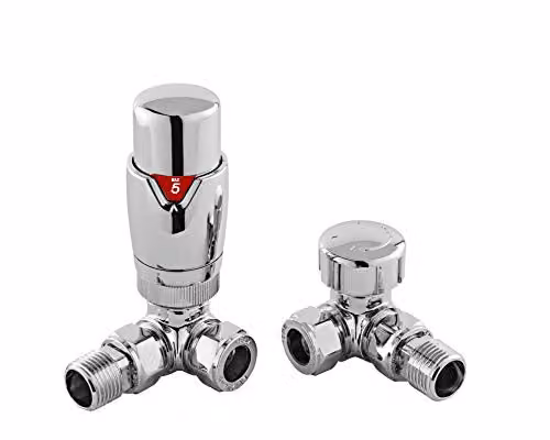 nuie HT317 Modern Luxury Round Corner Thermostatic Radiator Valves, Chrome, W/D/H: 11.8 x 5.0 x 5.0 cm