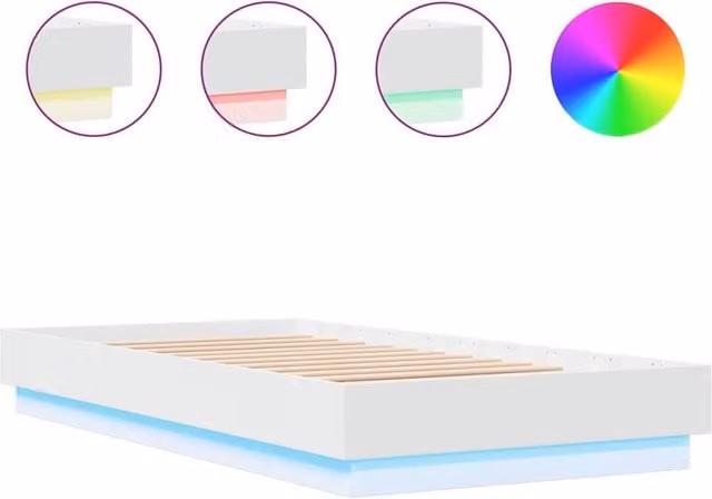 Berkfield Home Modern Small Single Bed Frame in White with LED Under-Bed Lighting and USB Charging Port